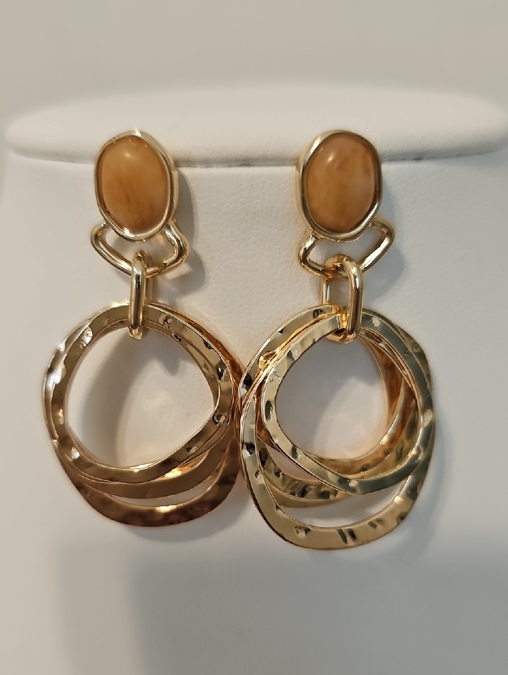 LOFT Gold Hoop Earrings with Tan Stone Accents